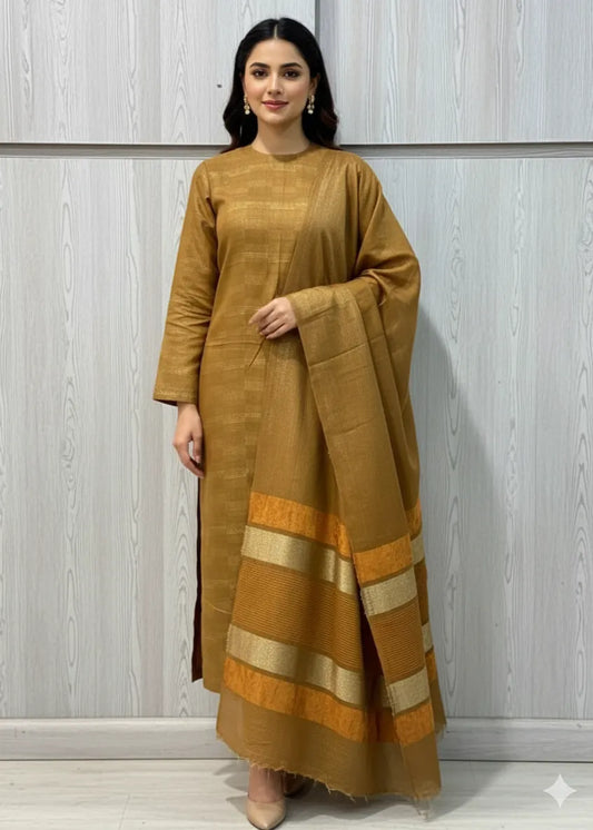 PERSIAN WOOL WINTER PRINTED 3PC SUIT (Yellow)