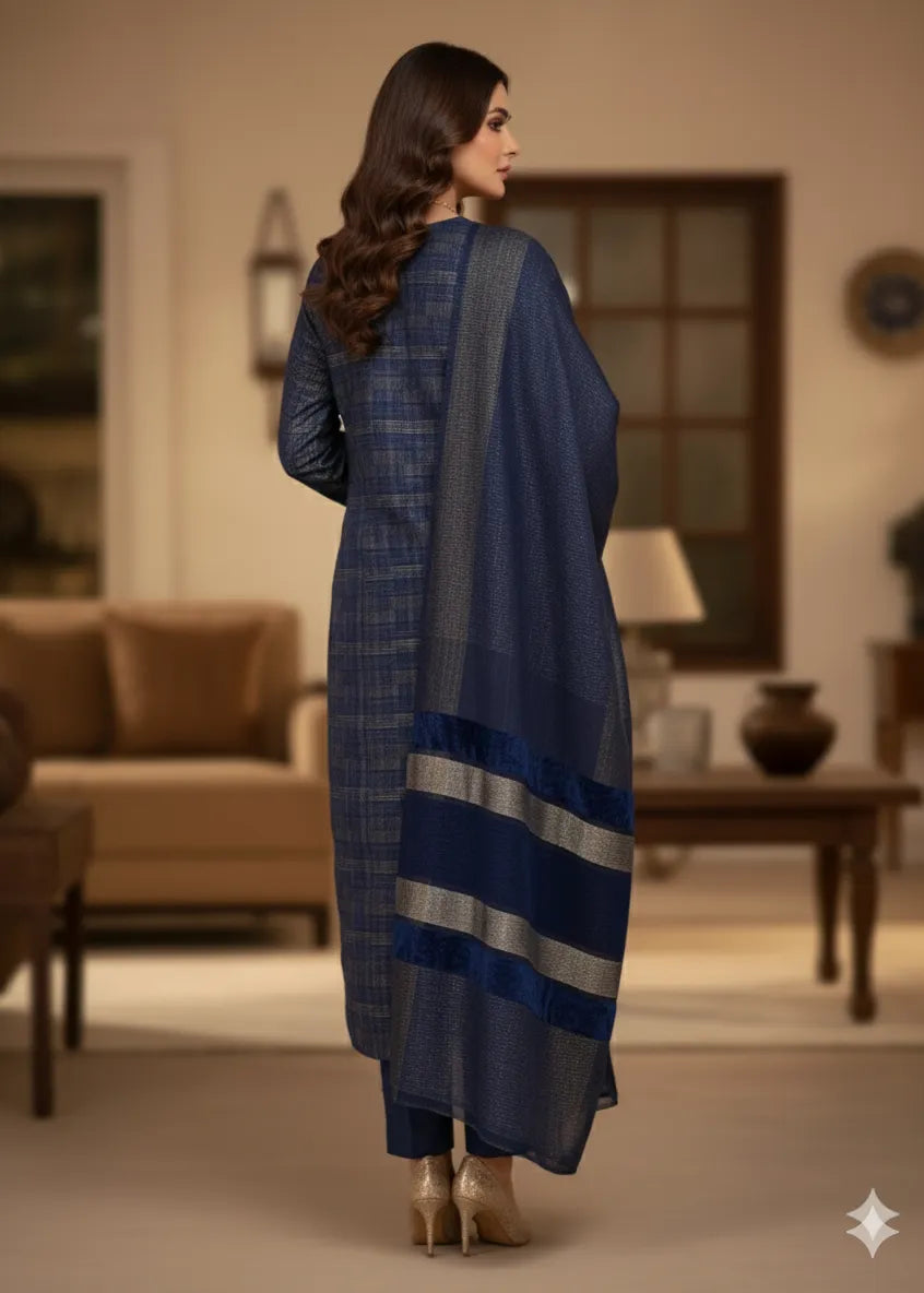 PERSIAN WOOL WINTER 3PC SUIT (Dark Blue)