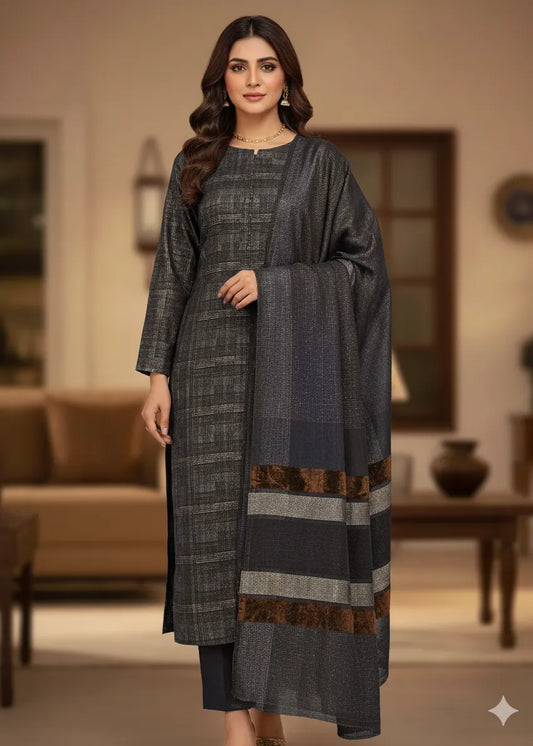 PERSIAN WOOL WINTER PRINTED 3PC SUIT (Gray)