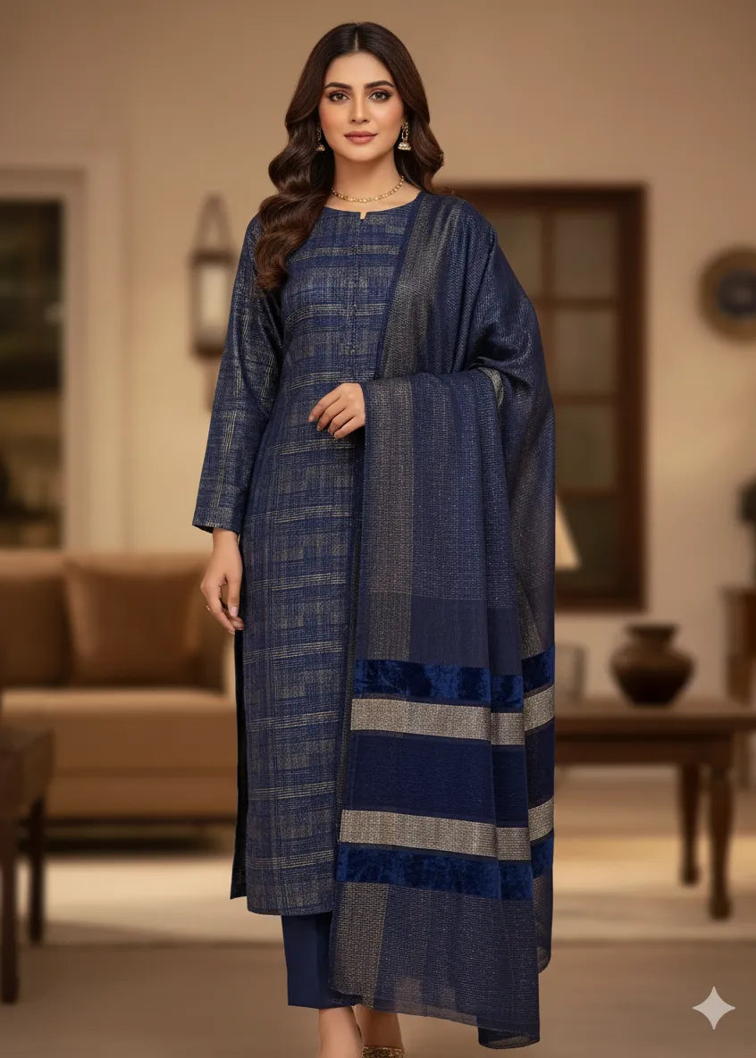 PERSIAN WOOL WINTER 3PC SUIT (Dark Blue)