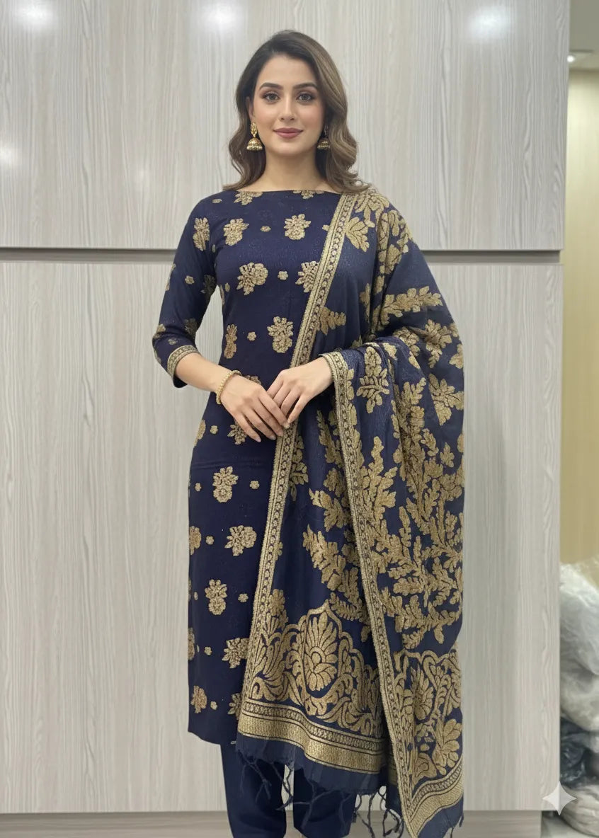 PERSIAN PALACHI WOOL WINTER 3PC SUIT WITH PALACHI SHWAL (Purple) PLD-06