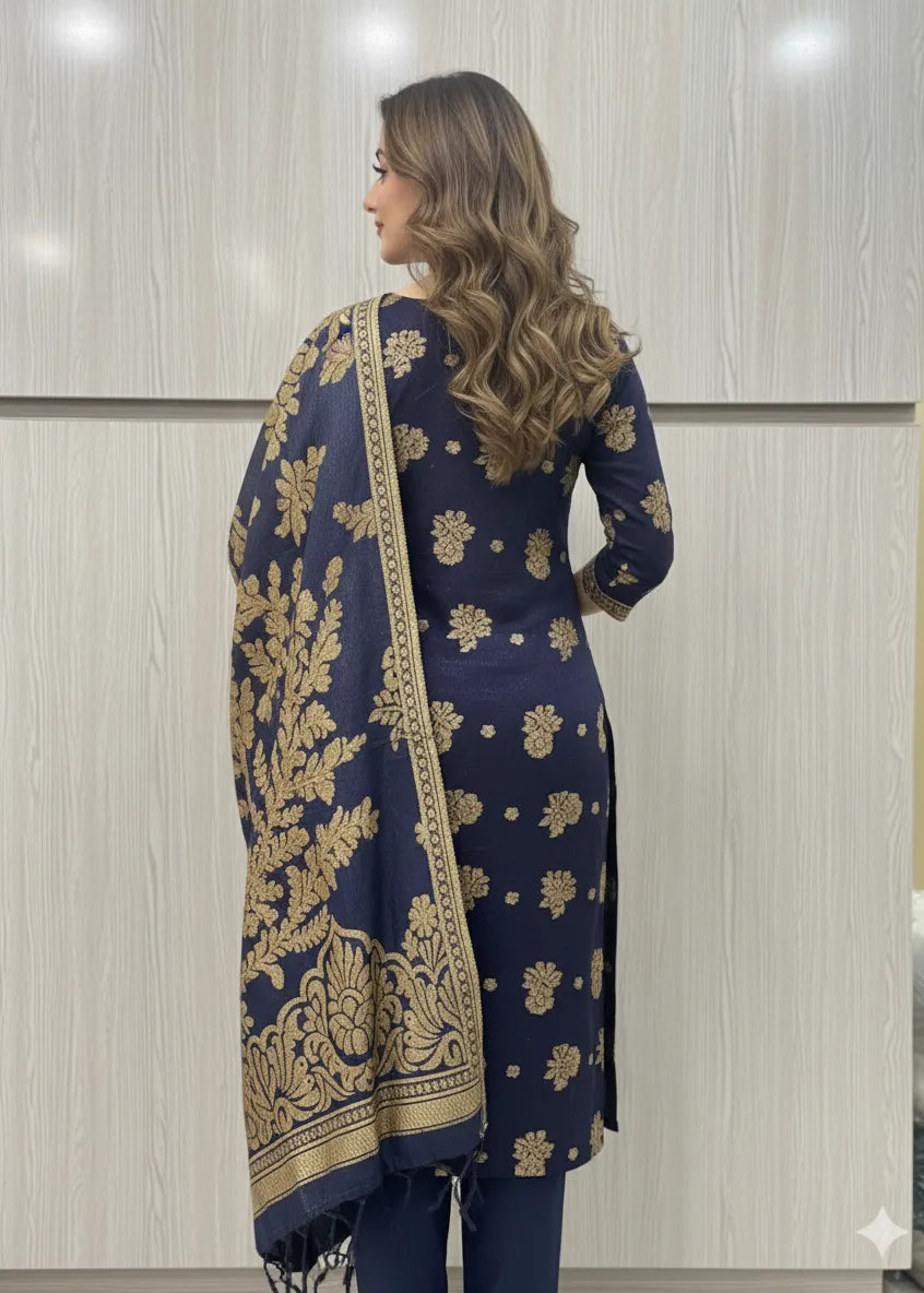 PERSIAN PALACHI WOOL WINTER 3PC SUIT WITH PALACHI SHWAL (Purple) PLD-06