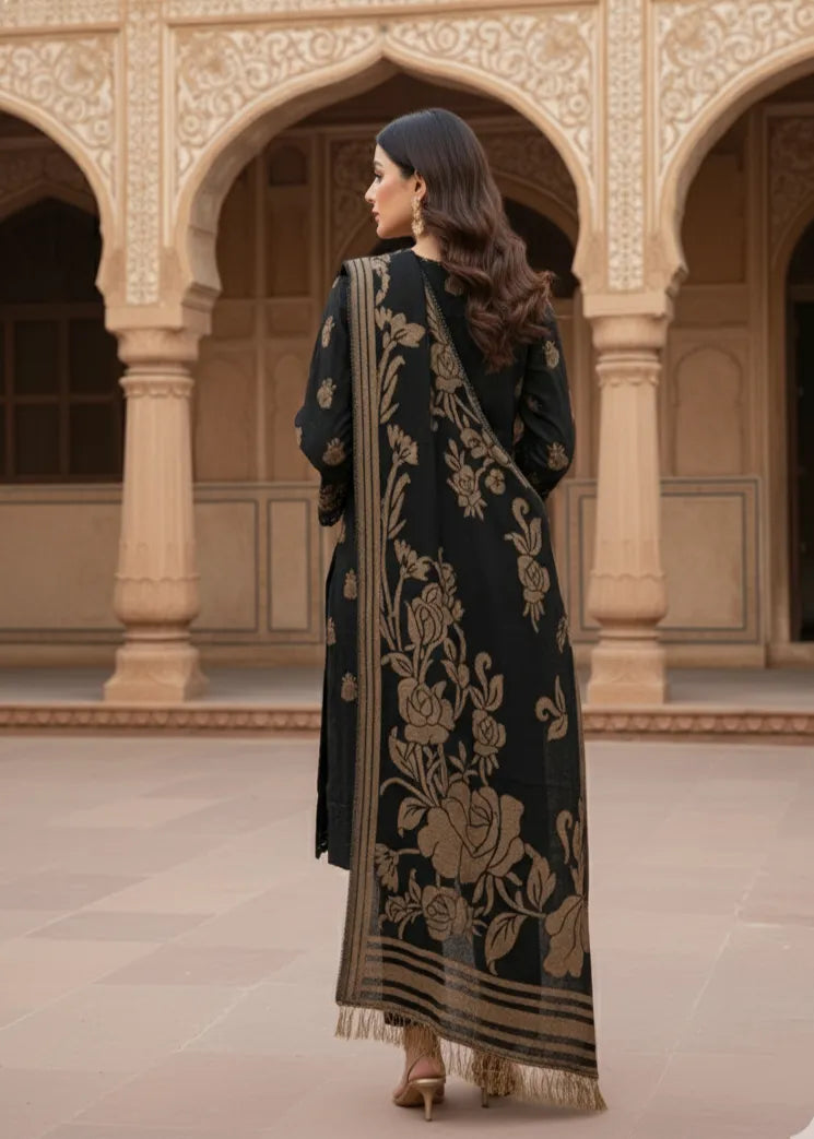 PERSIAN PALACHI WOOL WINTER 3PC SUIT WITH PALACHI SHWAL (Black) PLD-05