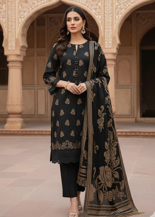 PERSIAN PALACHI WOOL WINTER 3PC SUIT WITH PALACHI SHWAL (Black) PLD-05