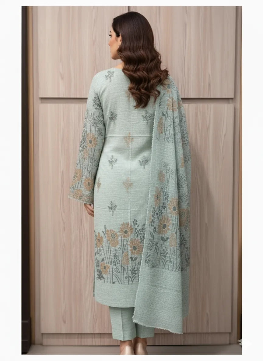PERSIAN WOOL WINTER 3PC SUIT WITH PALACHI SHWAL (Ferozi)