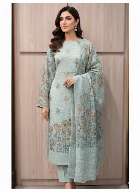 PERSIAN WOOL WINTER 3PC SUIT WITH PALACHI SHWAL (Ferozi)
