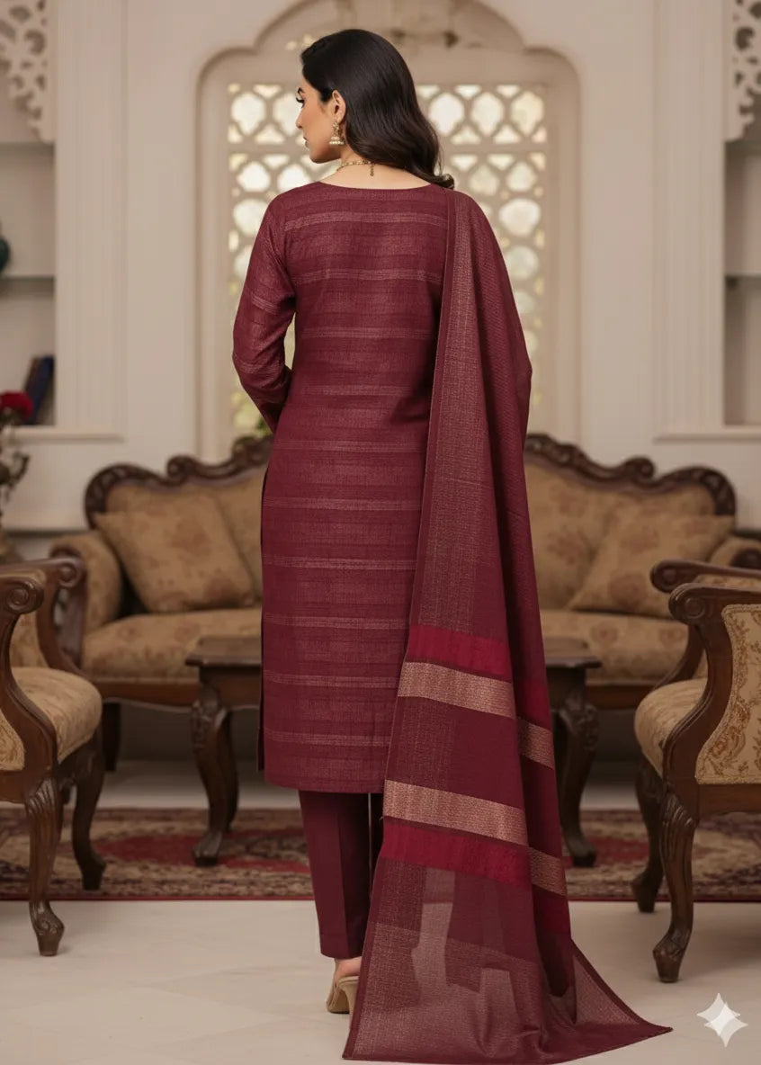 PERSIAN WOOL WINTER PRINTED 3PC SUIT (Maroon)