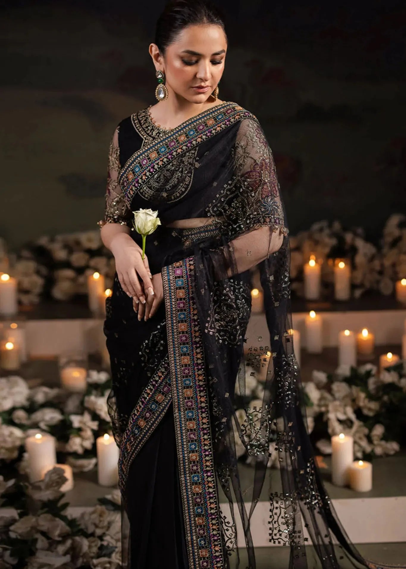 NUREH ALFAAZ SAREE EMBROIDERED AND EMBELLISHED CHIFFON COLLECTION NL-78 | ✅ 100% ORIGINAL