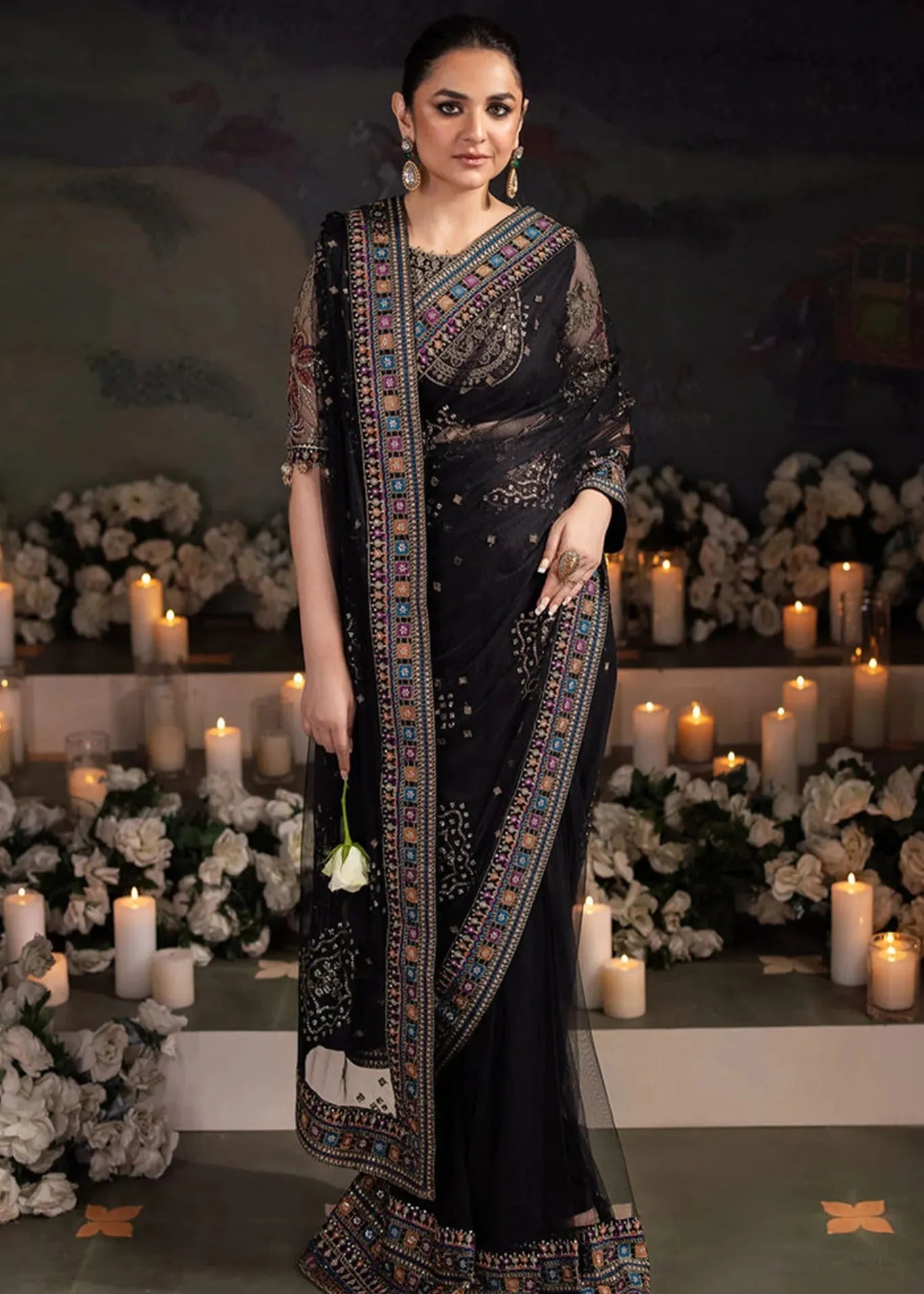 NUREH ALFAAZ SAREE EMBROIDERED AND EMBELLISHED CHIFFON COLLECTION NL-78 | ✅ 100% ORIGINAL