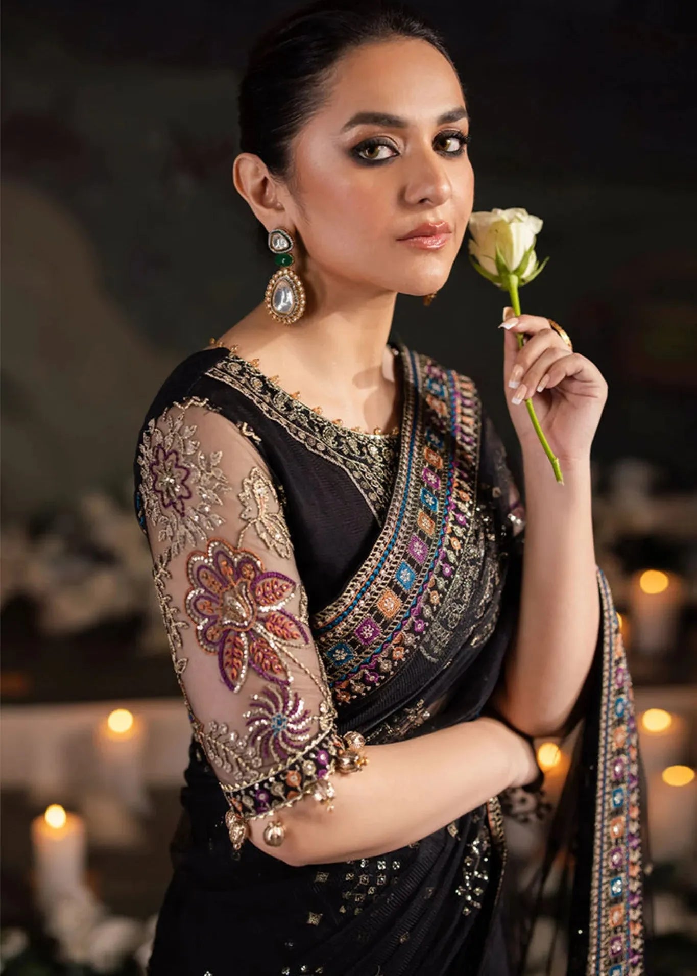 NUREH ALFAAZ SAREE EMBROIDERED AND EMBELLISHED CHIFFON COLLECTION NL-78 | ✅ 100% ORIGINAL