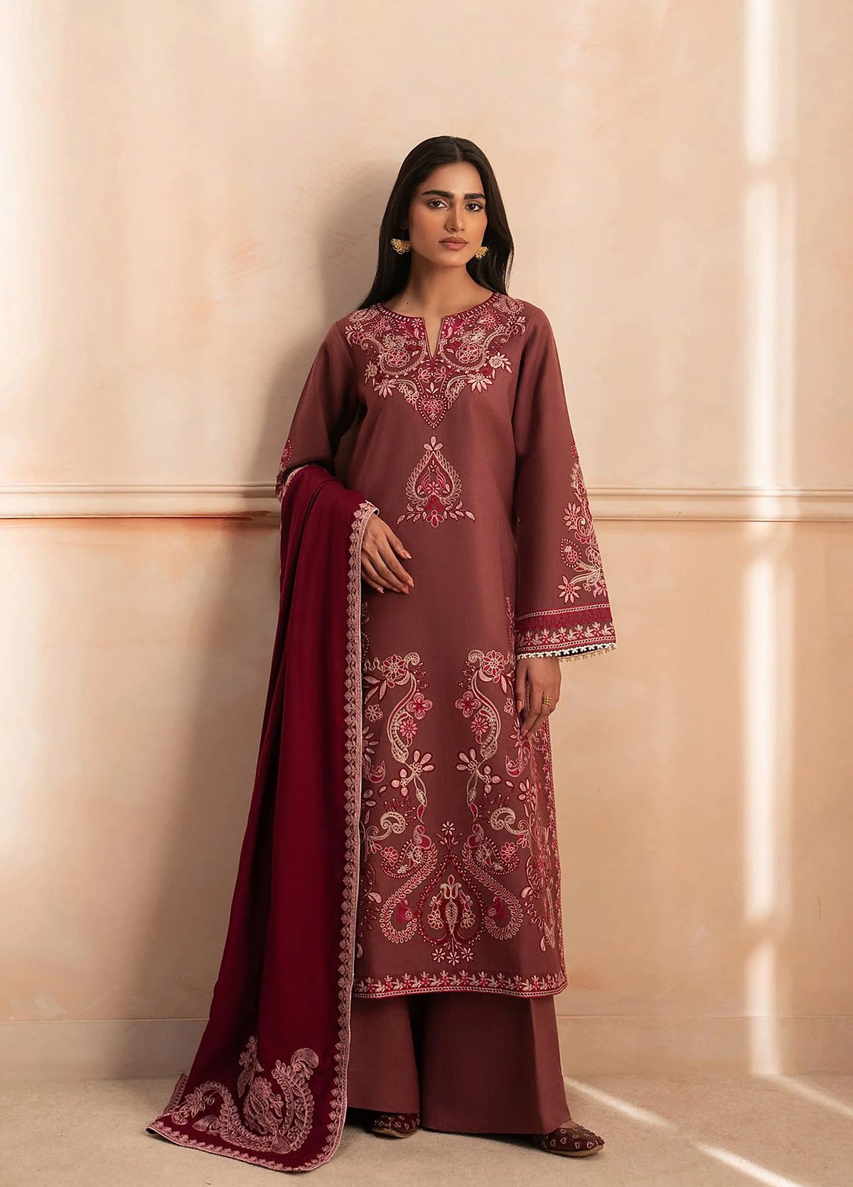RajBari Exclusive Shawl Unstitched Embroidered Khaddar 3 Piece Suit RB26UES 09 - Winter Collection
