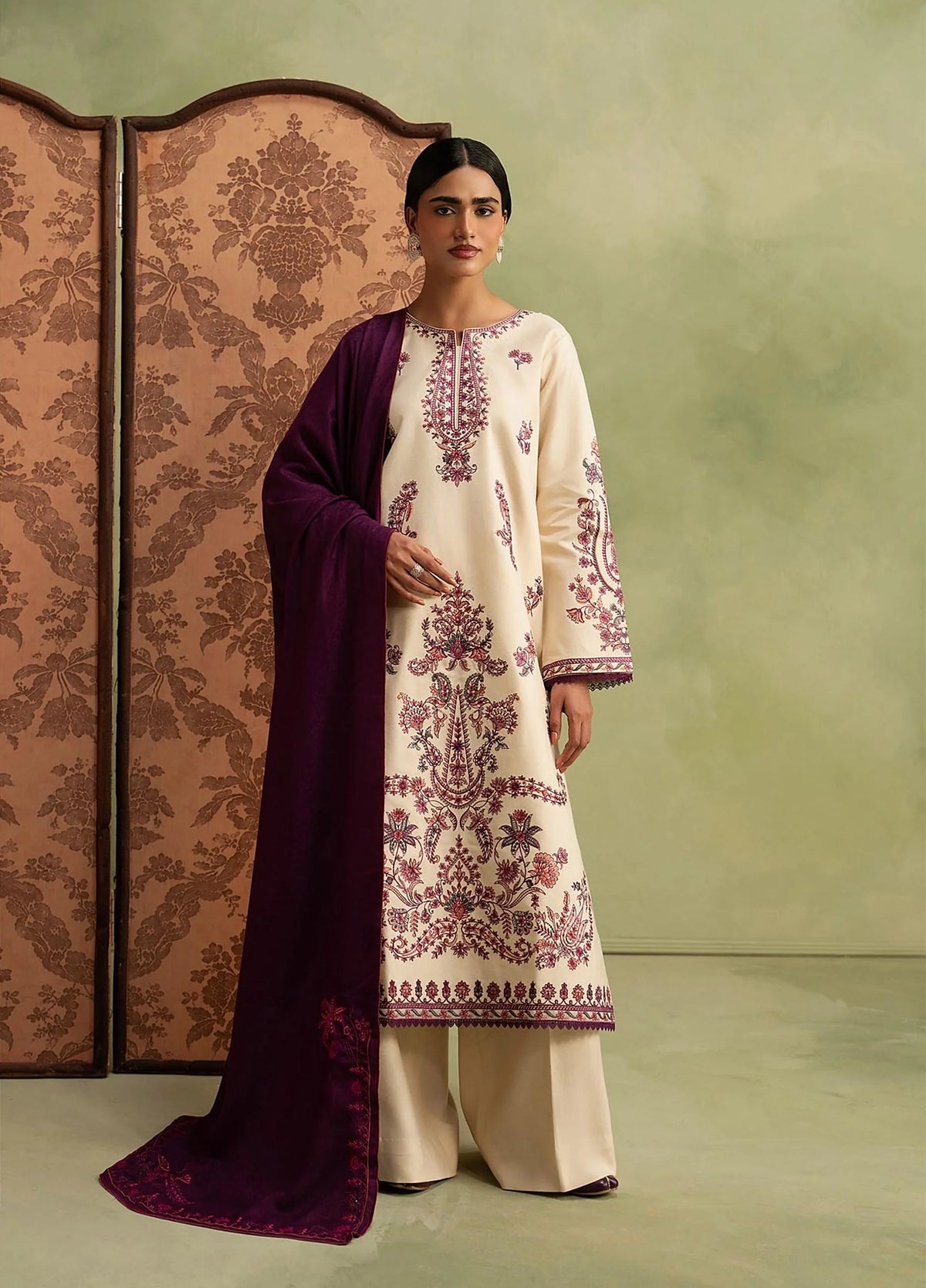 RajBari Exclusive Shawl Unstitched Embroidered Khaddar 3 Piece Suit RB26UES 10 - Winter Collection