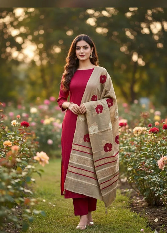 PERSIAN WOOL WINTER PRINTED 3PC SUIT WITH SWATI SHWAL (Red)