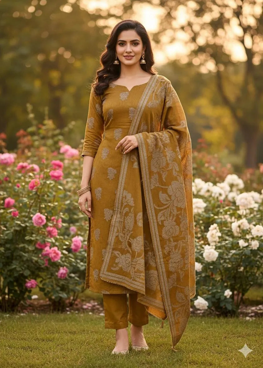PERSIAN WOOL WINTER 3PC SUIT WITH PALACHI SHWAL (Mustard)