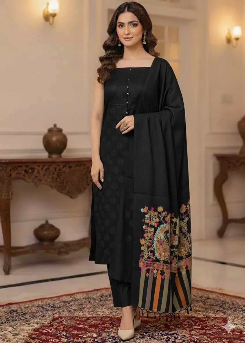 PERSIAN WOOL SWATI WINTER PRINTED 3PC SUIT (Black)