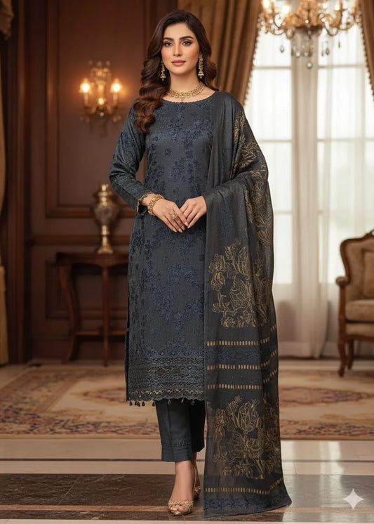 PERSIAN WOOL WINTER 3PC PALACHI SUIT WITH PALACHI SHWAL (Grey)