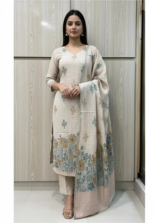PERSIAN WOOL WINTER 3PC SUIT WITH PALACHI SHWAL (Light Peach)