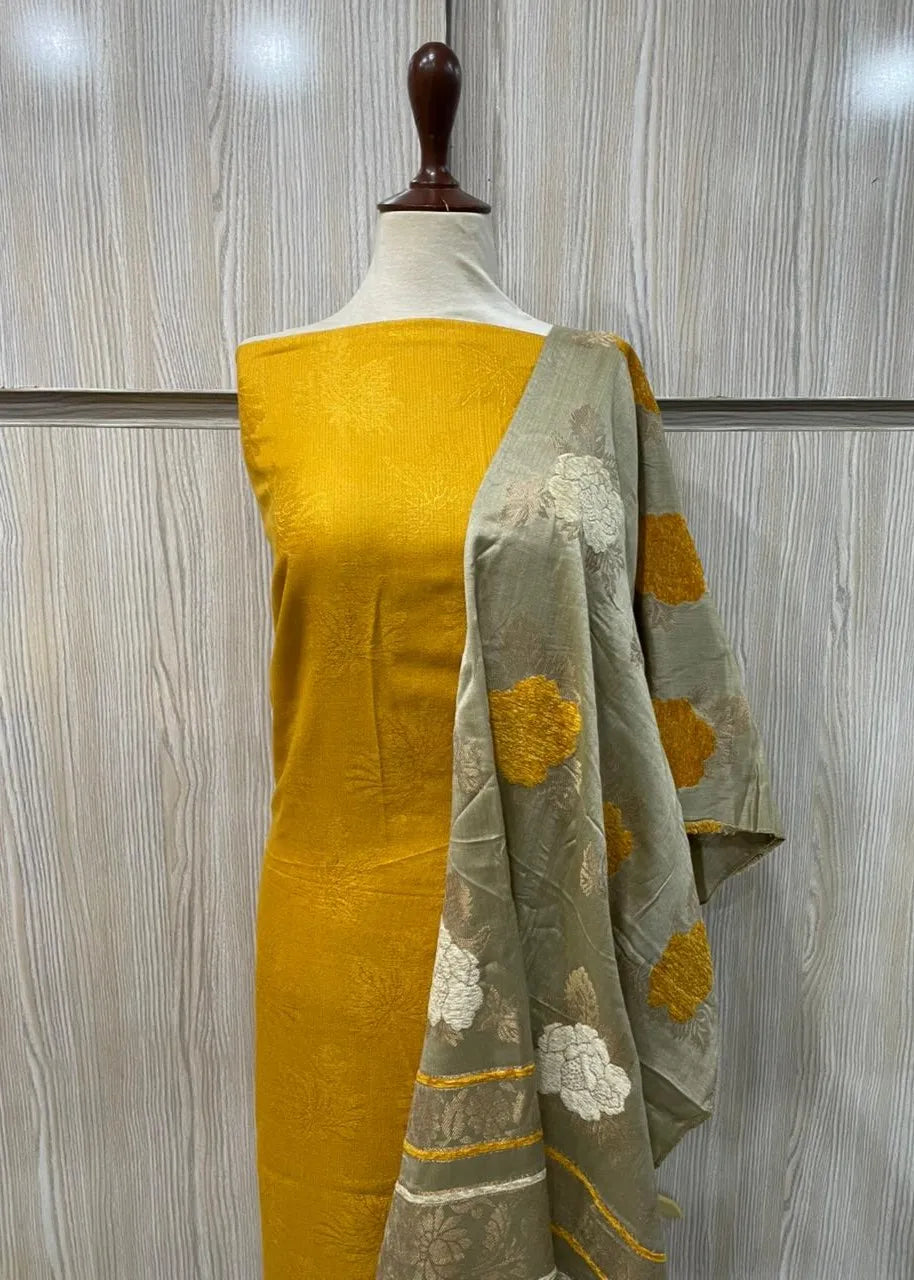 PERSIAN WOOL WINTER PRINTED 3PC SUIT WITH SWATI SHWAL (Yellow)