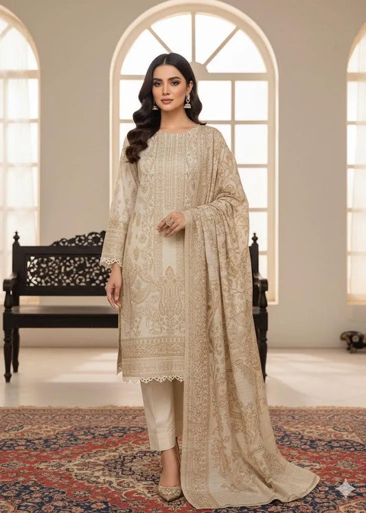 PERSIAN EMBROIDED WOOL WINTER 3PC SUIT WITH PALACHI SHWAL PW-05