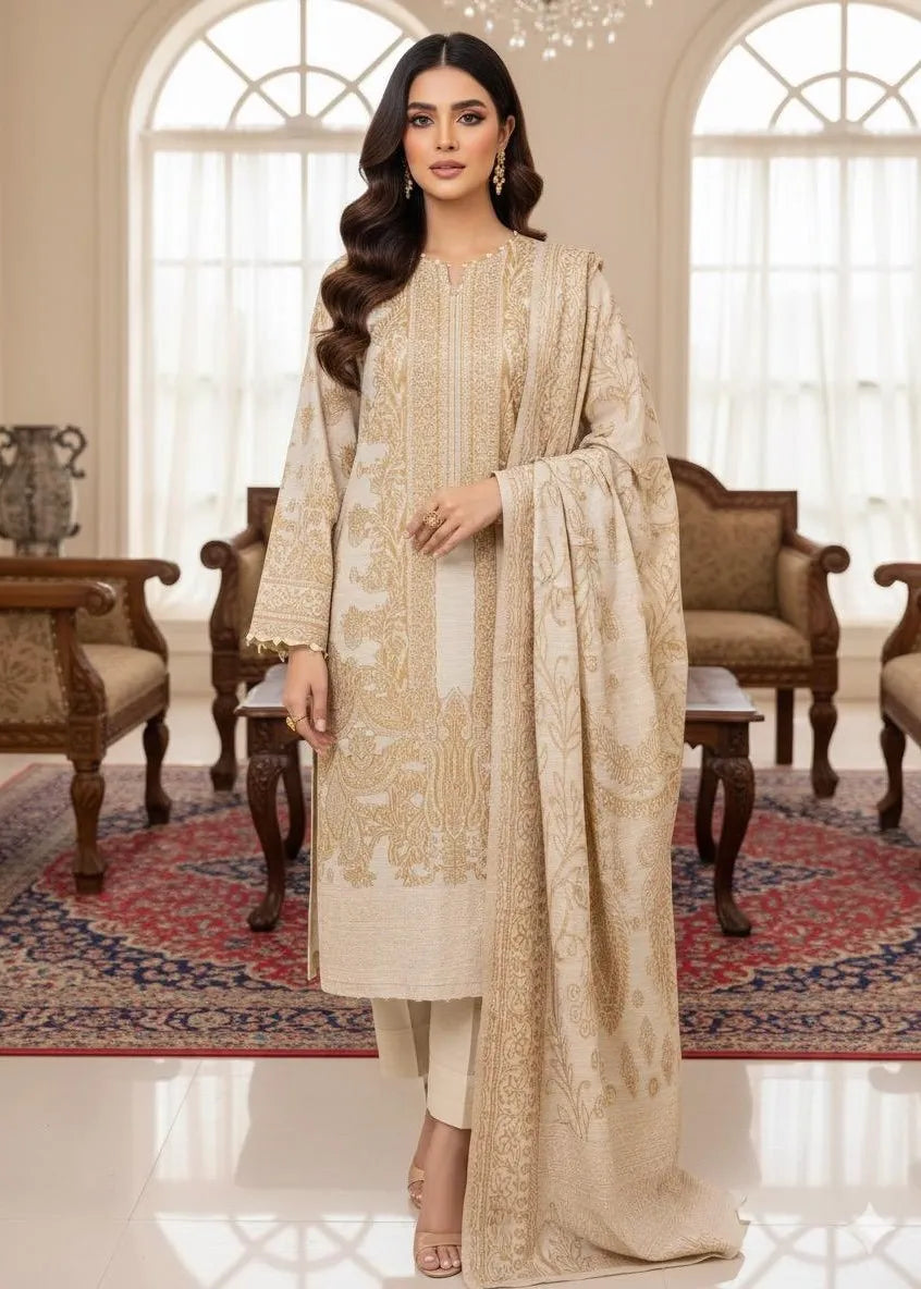 PERSIAN EMBROIDED WOOL WINTER 3PC SUIT WITH PALACHI SHWAL PW-06