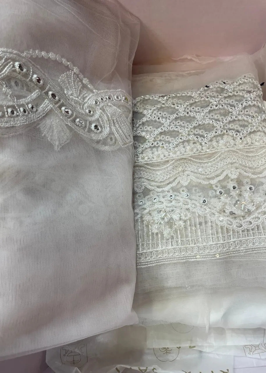 ZARIYA AFSANAY BAREEZE NET UNSTITCHED 3PC SUIT CELESTIAL WHISPER - ZB50033
