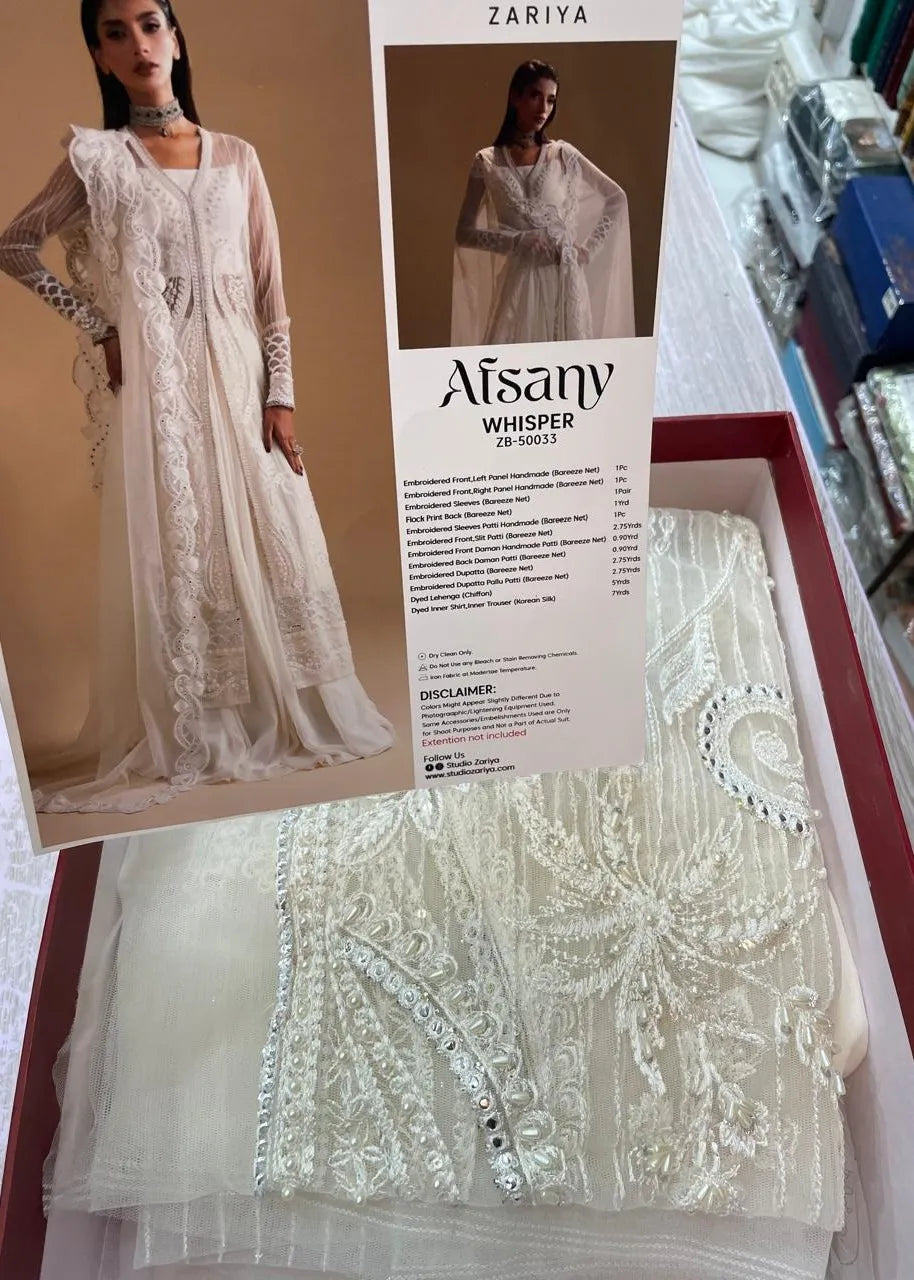 ZARIYA AFSANAY BAREEZE NET UNSTITCHED 3PC SUIT CELESTIAL WHISPER - ZB50033