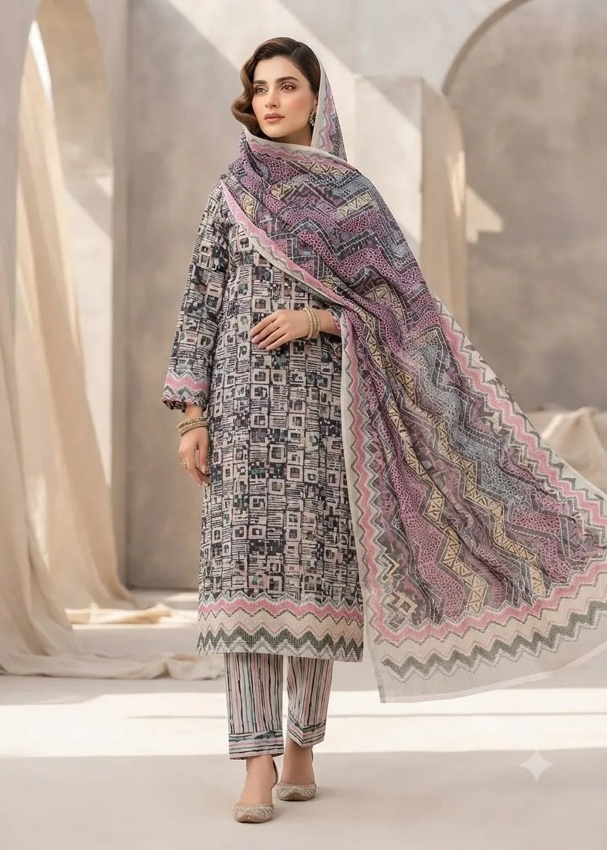 VISCOSE LINEN DIGITAL PRINTED SUIT 3 PIECE UNSTITCHED D-10