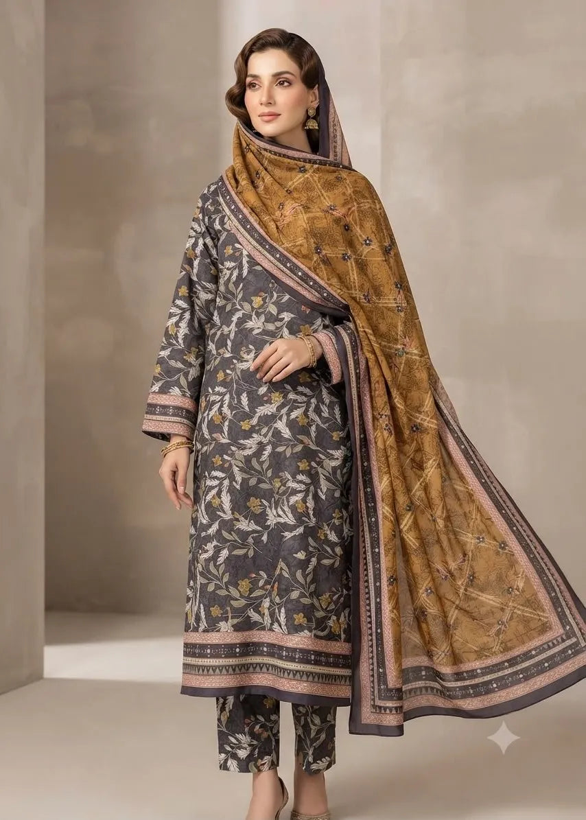 VISCOSE LINEN DIGITAL PRINTED SUIT 3 PIECE UNSTITCHED D-9