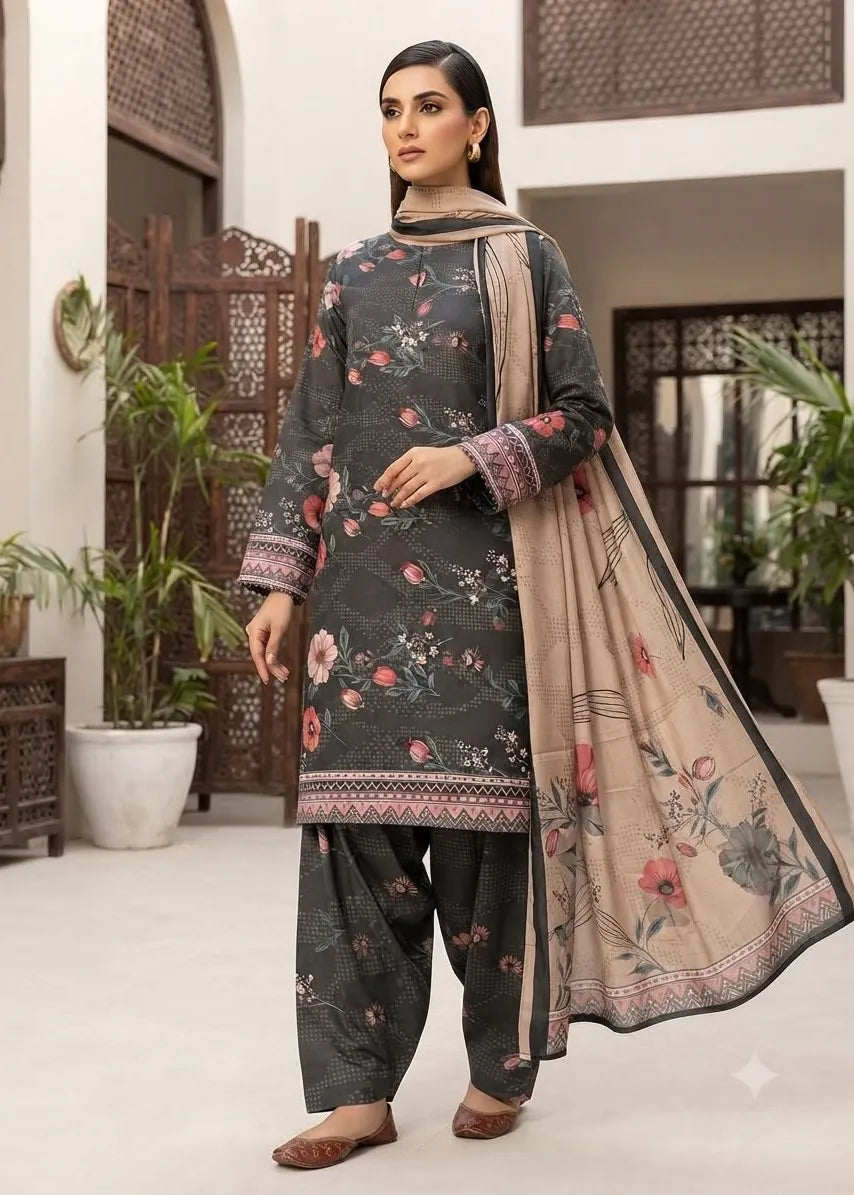 VISCOSE LINEN DIGITAL PRINTED SUIT 3 PIECE UNSTITCHED D-17