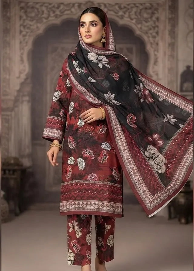 VISCOSE LINEN DIGITAL PRINTED SUIT 3 PIECE UNSTITCHED D-18