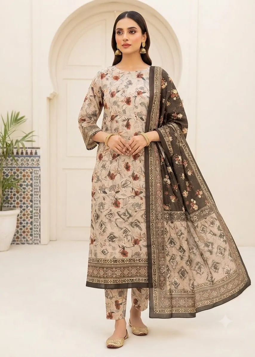 VISCOSE LINEN DIGITAL PRINTED SUIT 3 PIECE UNSTITCHED D-19