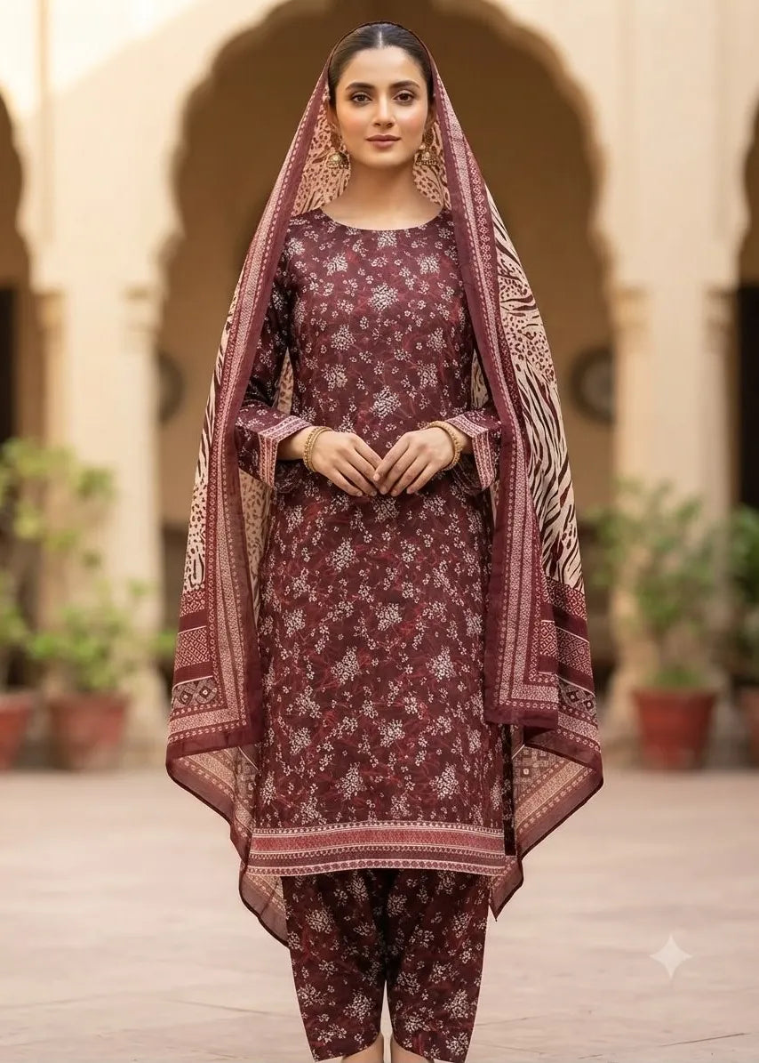 VISCOSE LINEN DIGITAL PRINTED SUIT 3 PIECE UNSTITCHED D-20