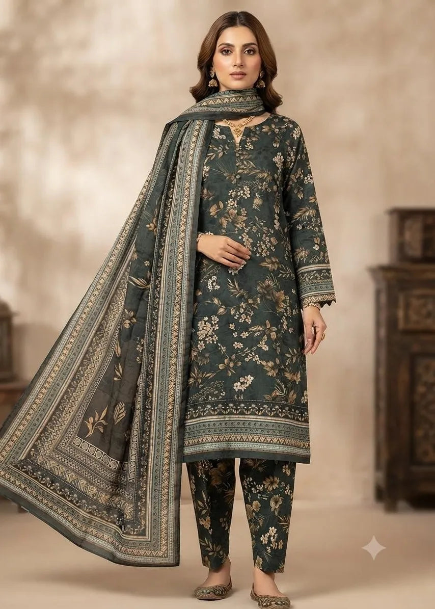 VISCOSE LINEN DIGITAL PRINTED SUIT 3 PIECE UNSTITCHED D-24