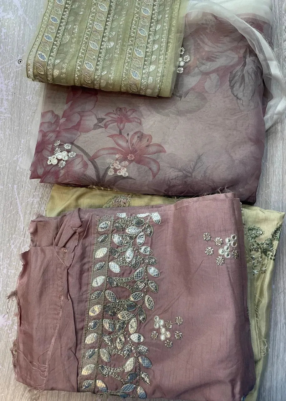 NUREH NUR MAHAL FESTIVE EMBROIDERED SILK UNSTITCHED 3PC SUIT NE-194 | ✅ 100% ORIGINAL