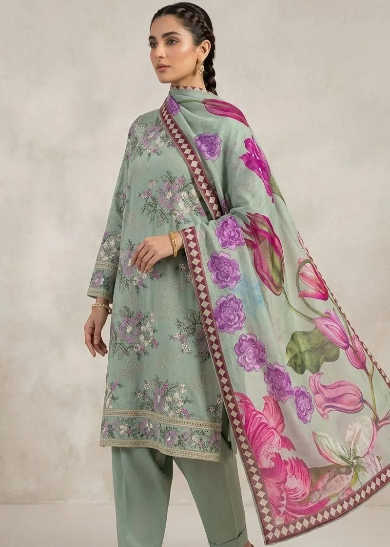 BAREEZE CHIKANKARI LAWN EMBROIDERED 3PC D-3 | ✅ 100% Original