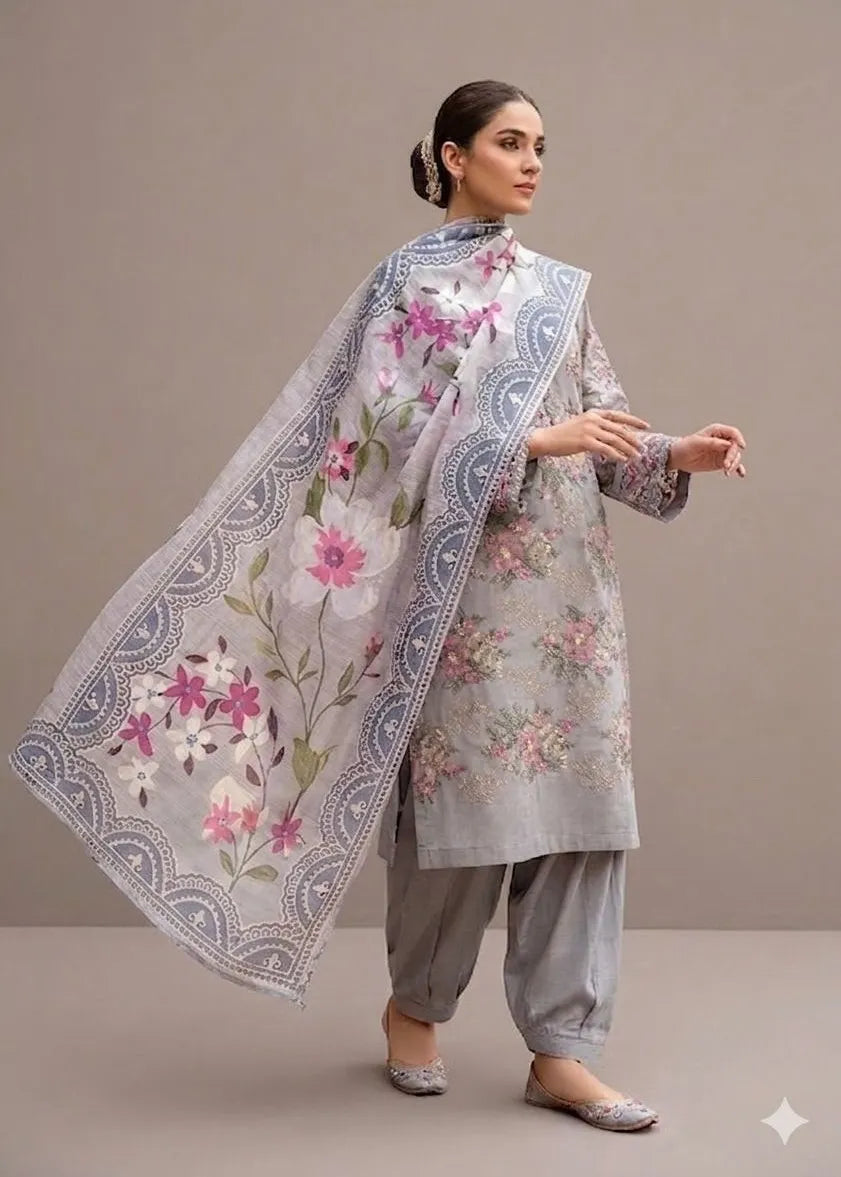 BAREEZE CHIKANKARI LAWN EMBROIDERED 3PC D-2 | ✅ 100% Original