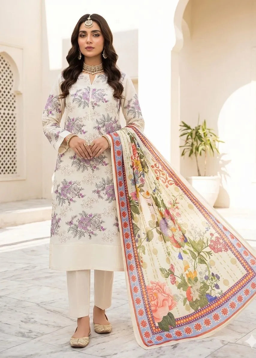 BAREEZE CHIKANKARI LAWN EMBROIDERED 3PC D-5 | ✅ 100% Original