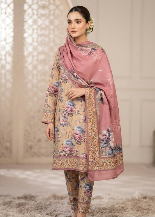 VISCOSE LINEN DIGITAL PRINTED SUIT 3 PIECE UNSTITCHED D-16