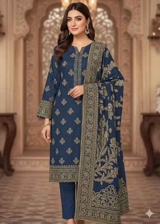 PERSIAN PALACHI WOOL WINTER 3PC SUIT WITH PALACHI SHWAL (BLue) PLD-04