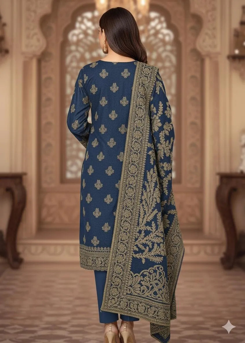 PERSIAN PALACHI WOOL WINTER 3PC SUIT WITH PALACHI SHWAL (BLue) PLD-04