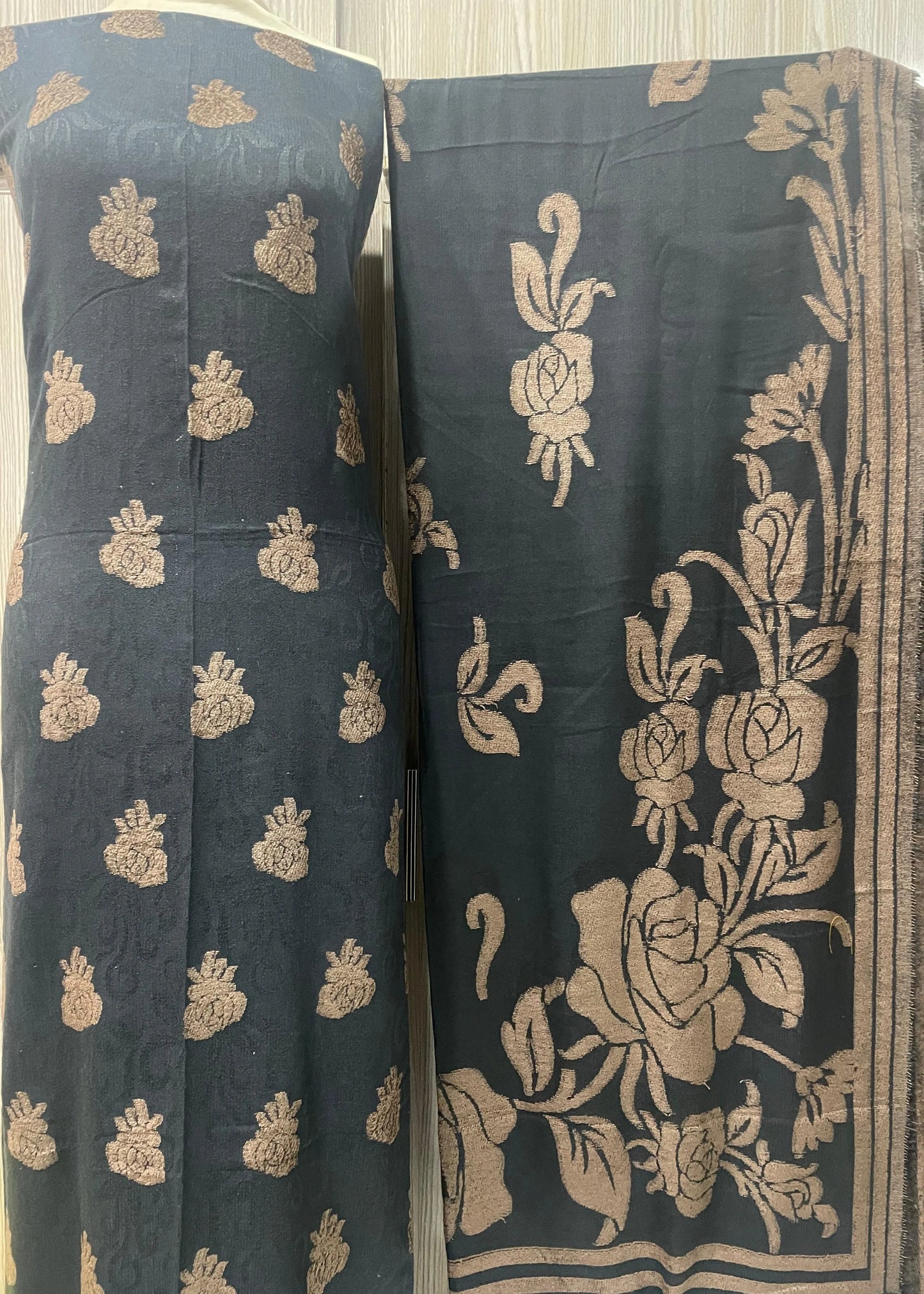 PERSIAN PALACHI WOOL WINTER 3PC SUIT WITH PALACHI SHWAL (Black) PLD-05