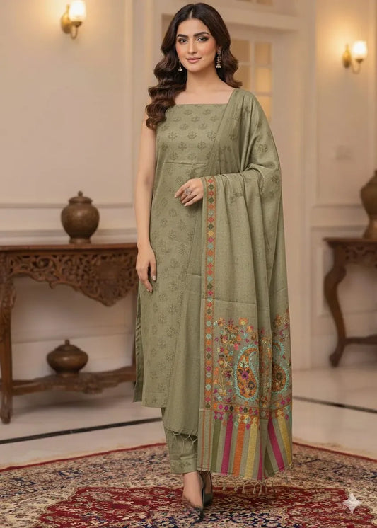 PERSIAN WOOL SWATI WINTER PRINTED 3PC SUIT (Brown)