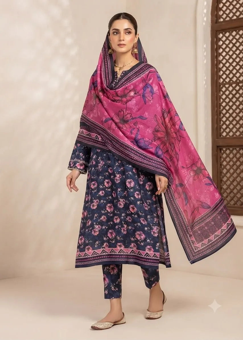 VISCOSE LINEN DIGITAL PRINTED SUIT 3 PIECE UNSTITCHED D-26