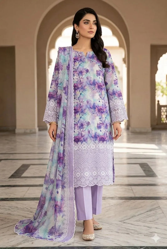ZARA USMAN LAWN PRINTKARI WITH EMBROIDED VOIL DUPATTA VOLUME 2 D-6 | ✅ 100% Original