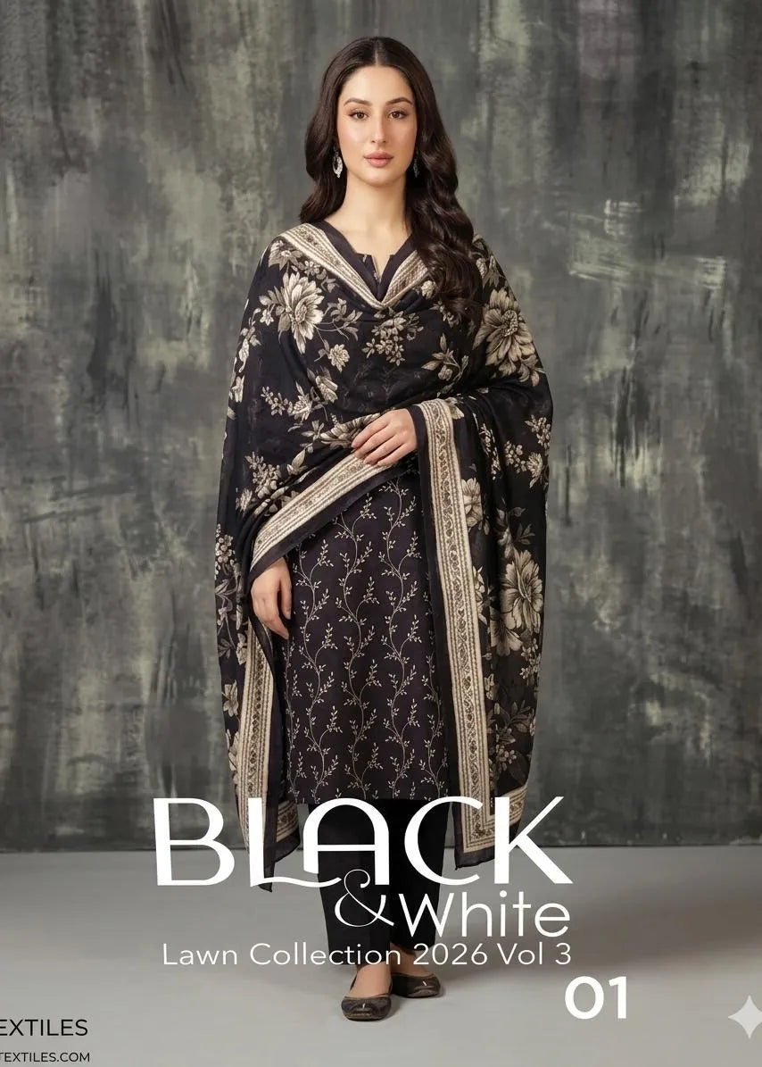 BLACK AND WHITE LAWN COLLECTION VOLUME 3 D-01