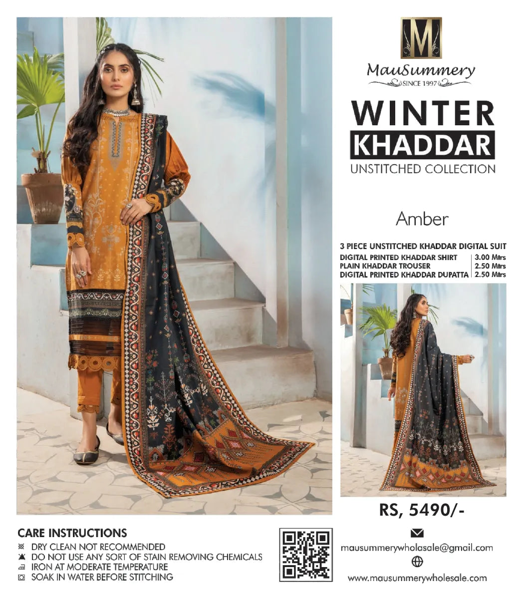 MAUSUMMERY KHADDAR DIGITAL PRINTED SUIT 3 PIECE UNSTITCHED DAFFODILS