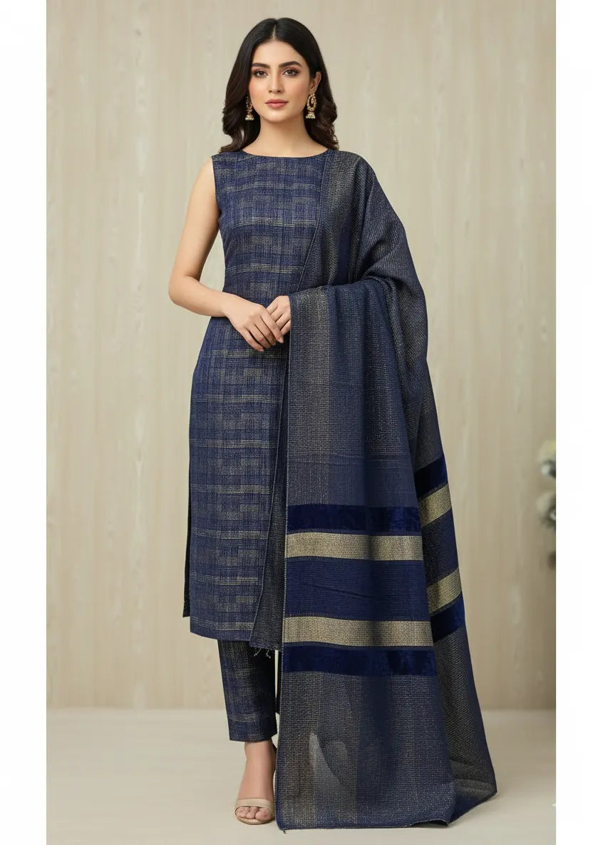 PERSIAN WOOL WINTER 3PC SUIT (Dark Blue) SD-01